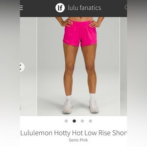 EUC Lululemon Hotty Hot shorts, low rise, 4” inseam, Sonic Pink, size 2
